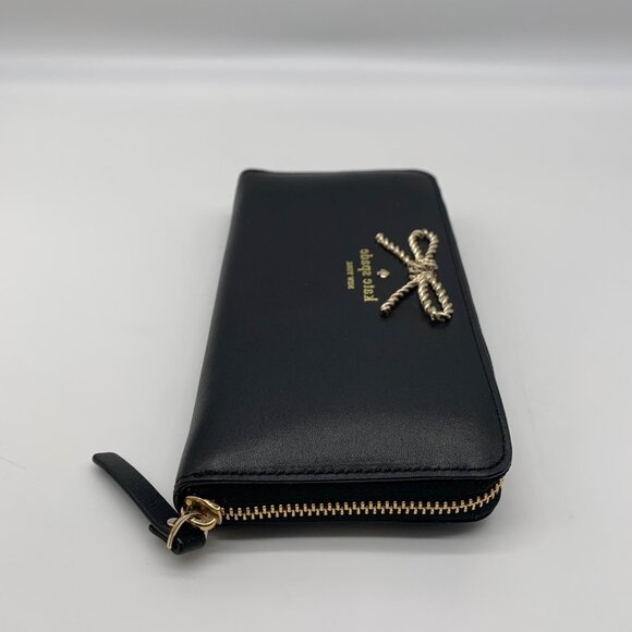 Kate Spade Black Leather Braided Ribbon Long Zip Around Wallet - Picture 4 of 11